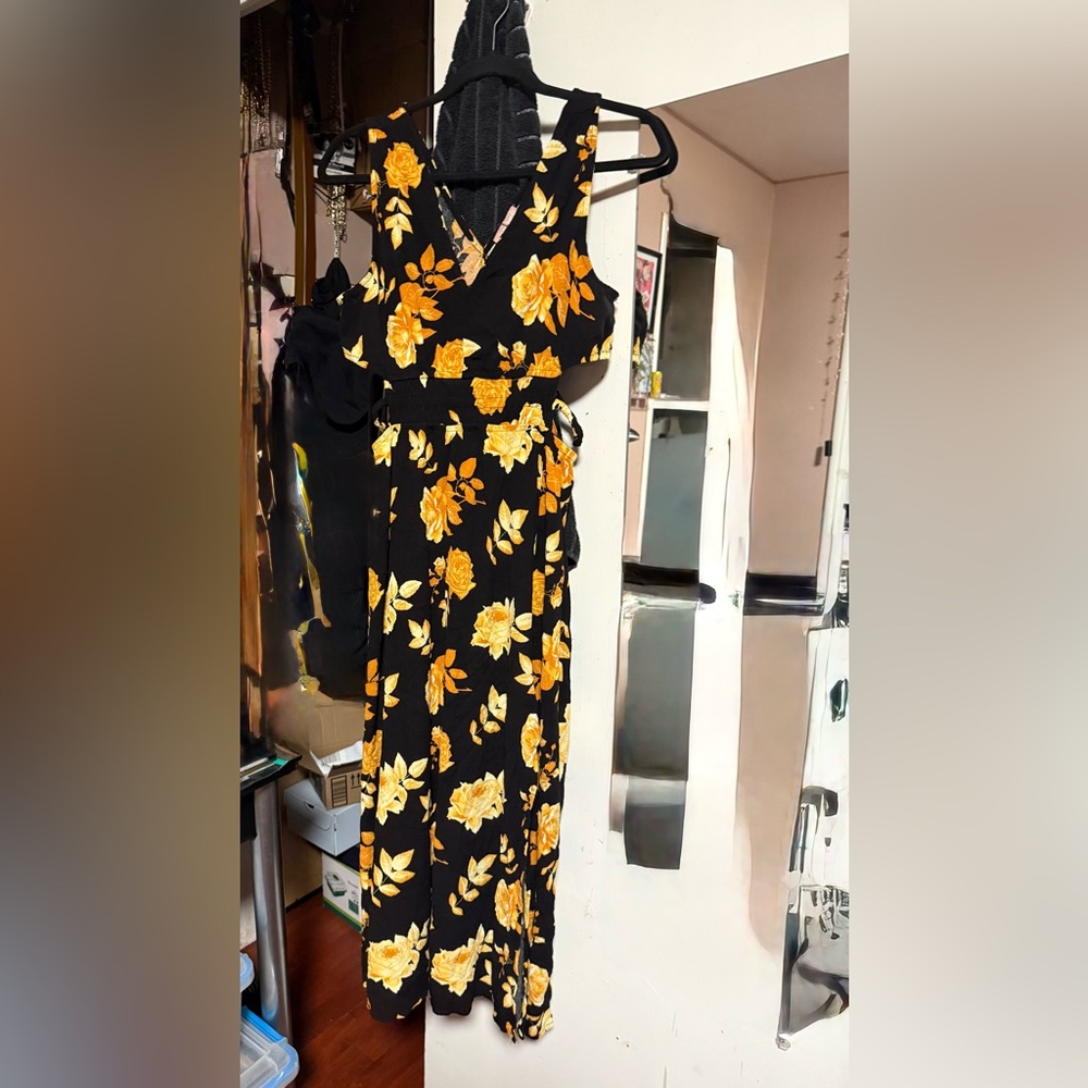 Floral Black and Yellow long dress
